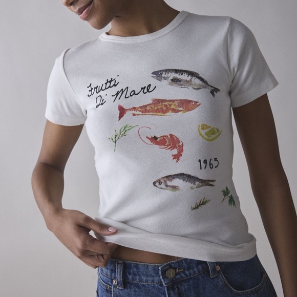 urban outfitters frutti di mare seafood graphic baby tee - Picture 1 of 5